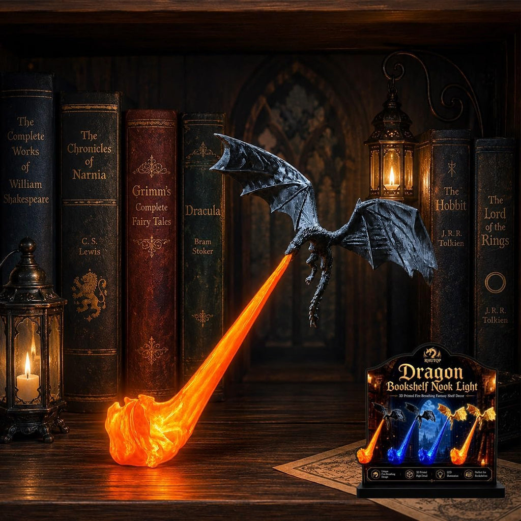 Dragon Bookshelf Nook Light – 3D Printed Fire-Breathing Fantasy Shelf Decor