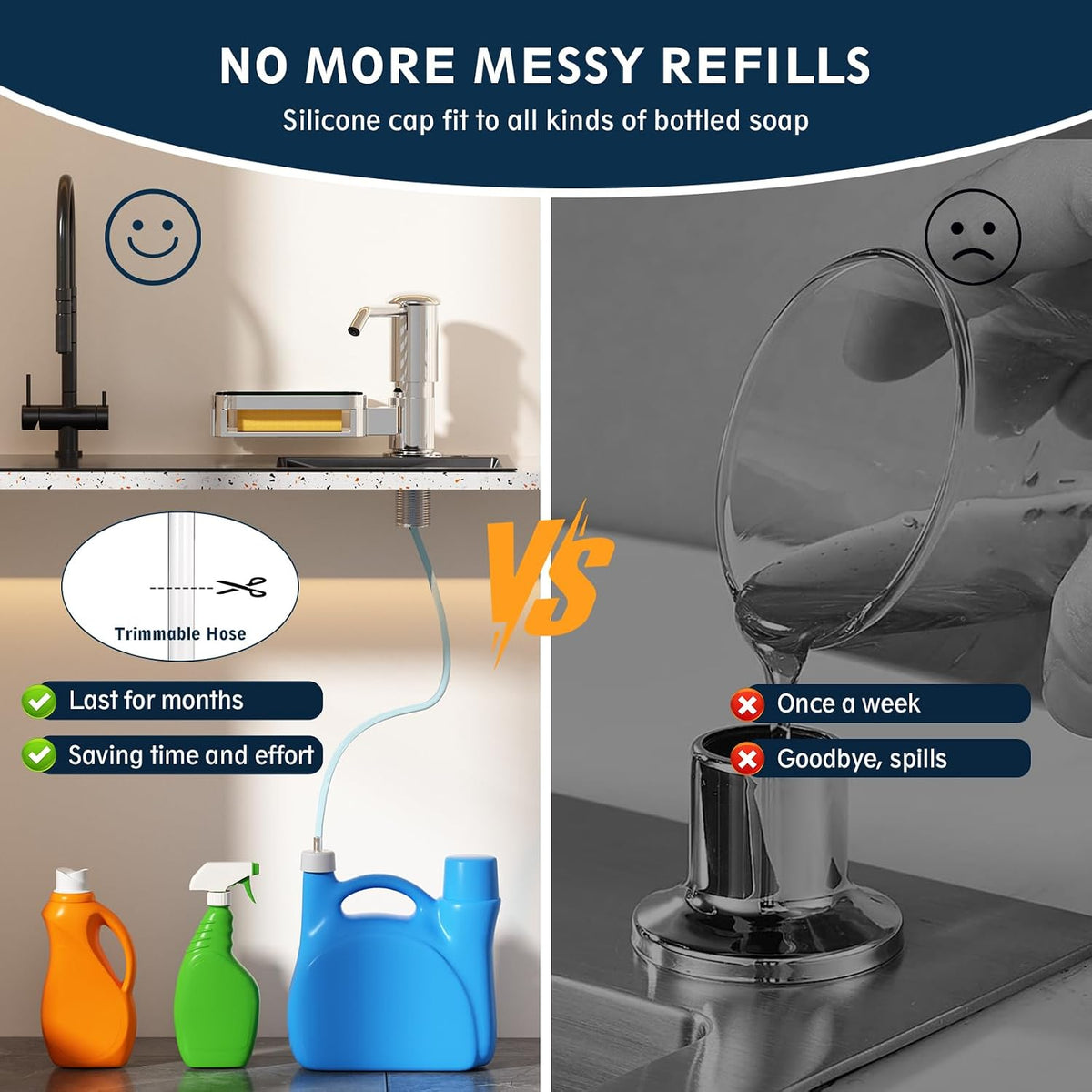 Mecyfaty Under Counter Soap Dispenser with 39" Extension Tube & Sponge Holder – Brushed Nickel