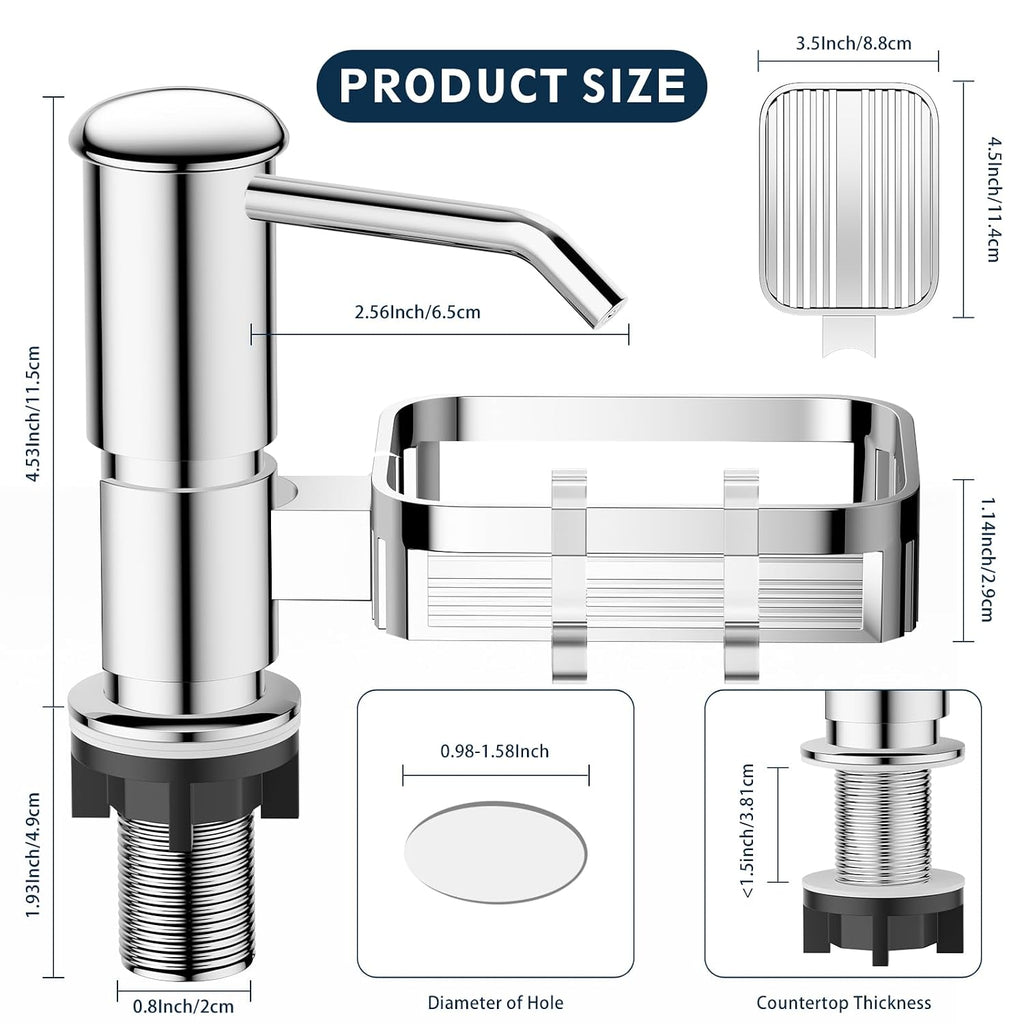 Mecyfaty Under Counter Soap Dispenser with 39" Extension Tube & Sponge Holder – Brushed Nickel