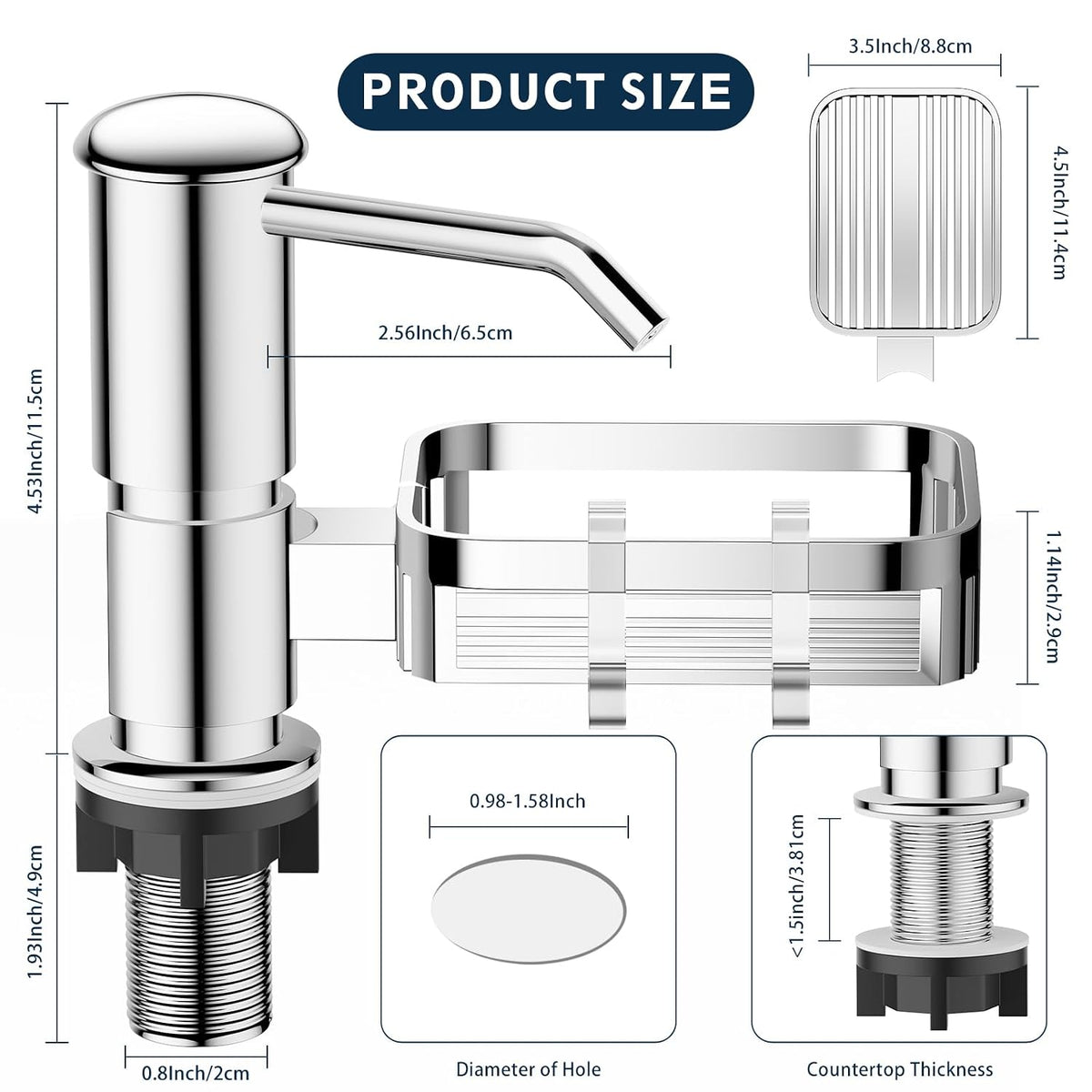 Mecyfaty Under Counter Soap Dispenser with 39" Extension Tube & Sponge Holder – Brushed Nickel