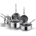 SNOWCLAD Pots and Pans Set Non-Stick | 10 Pcs Hybrid Stainless Steel Cookware Set